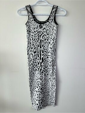 bebe Black and White Women’s Small Animal-Print Bodycon Dress